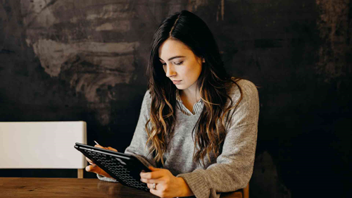 woman with tablet
