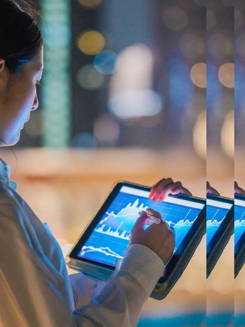 Female analyzing big database pulsed