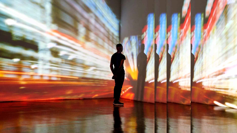 Man looking light projection