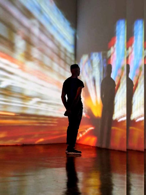 Man looking on light projection intellectual property