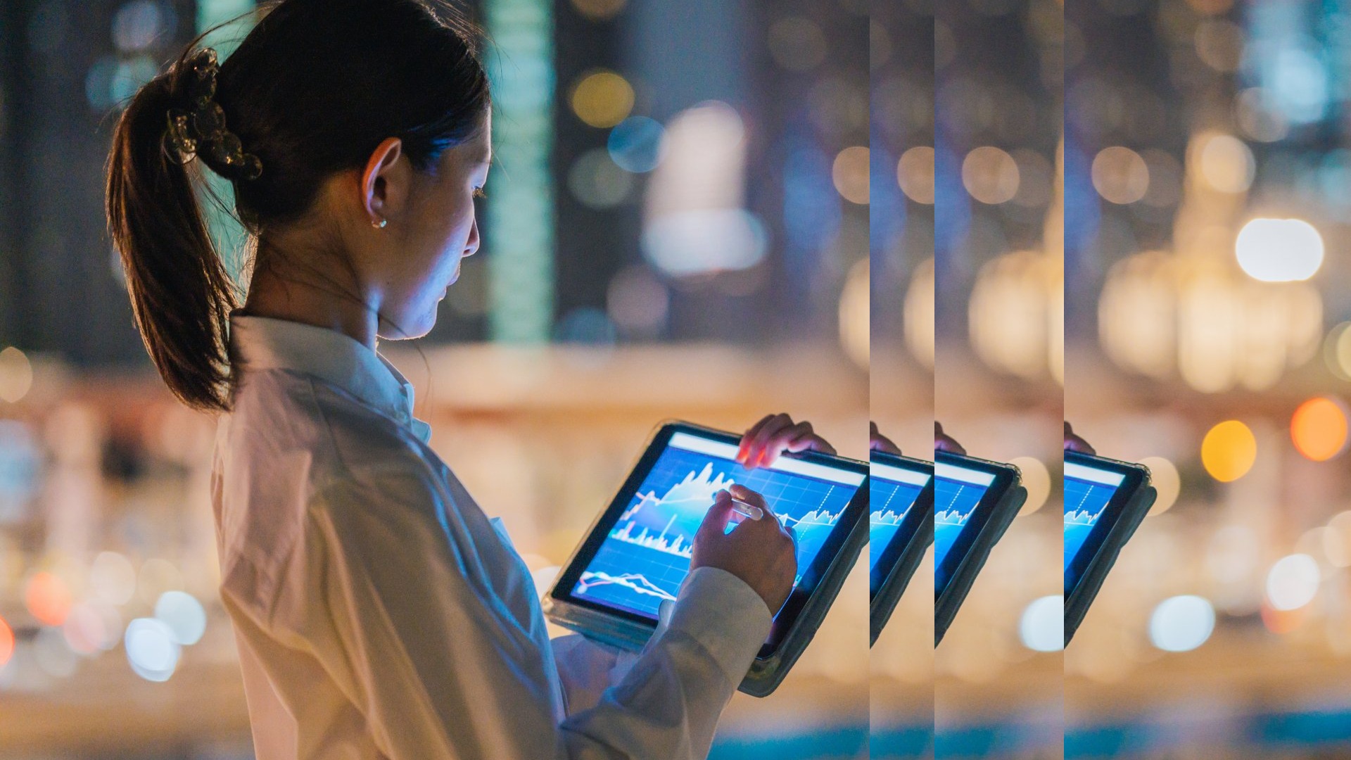 Female analyzing big database pulsed