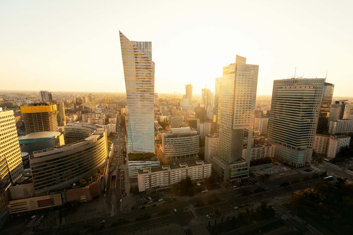 City view Warsaw with skyscrapers
