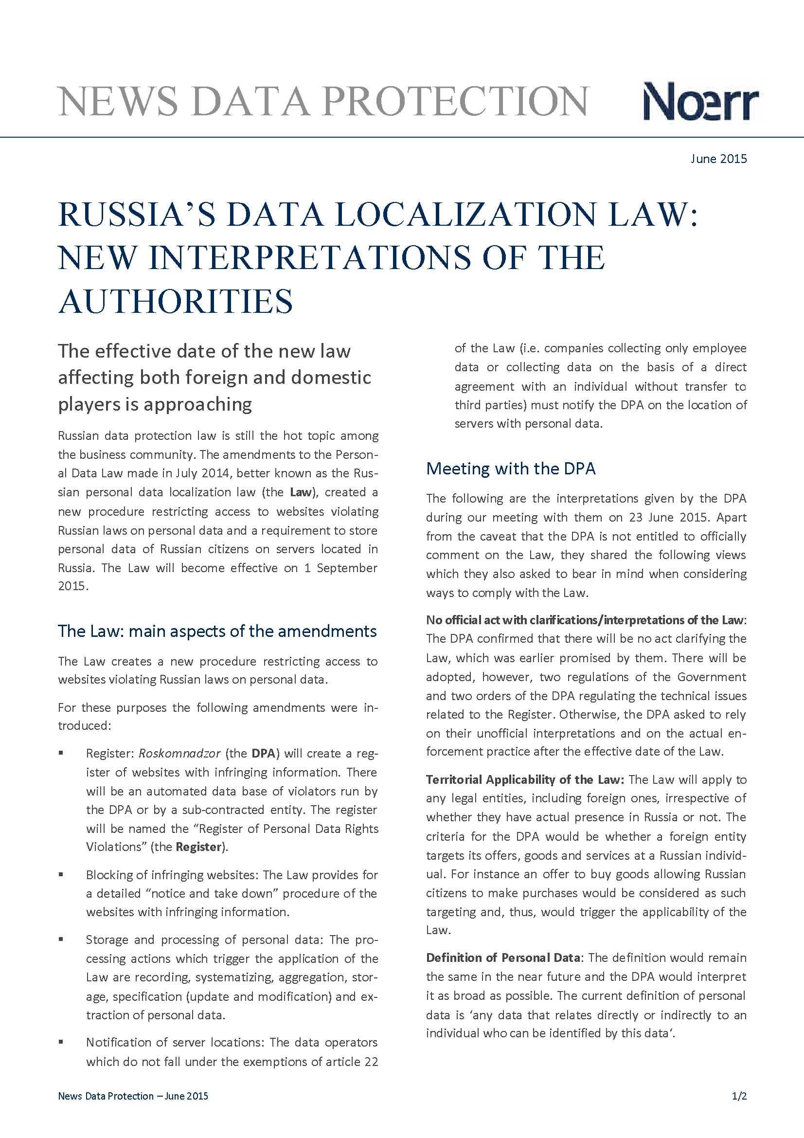 Localization Laws Russia's Data Localization Law New Interpretations of the Authorities
