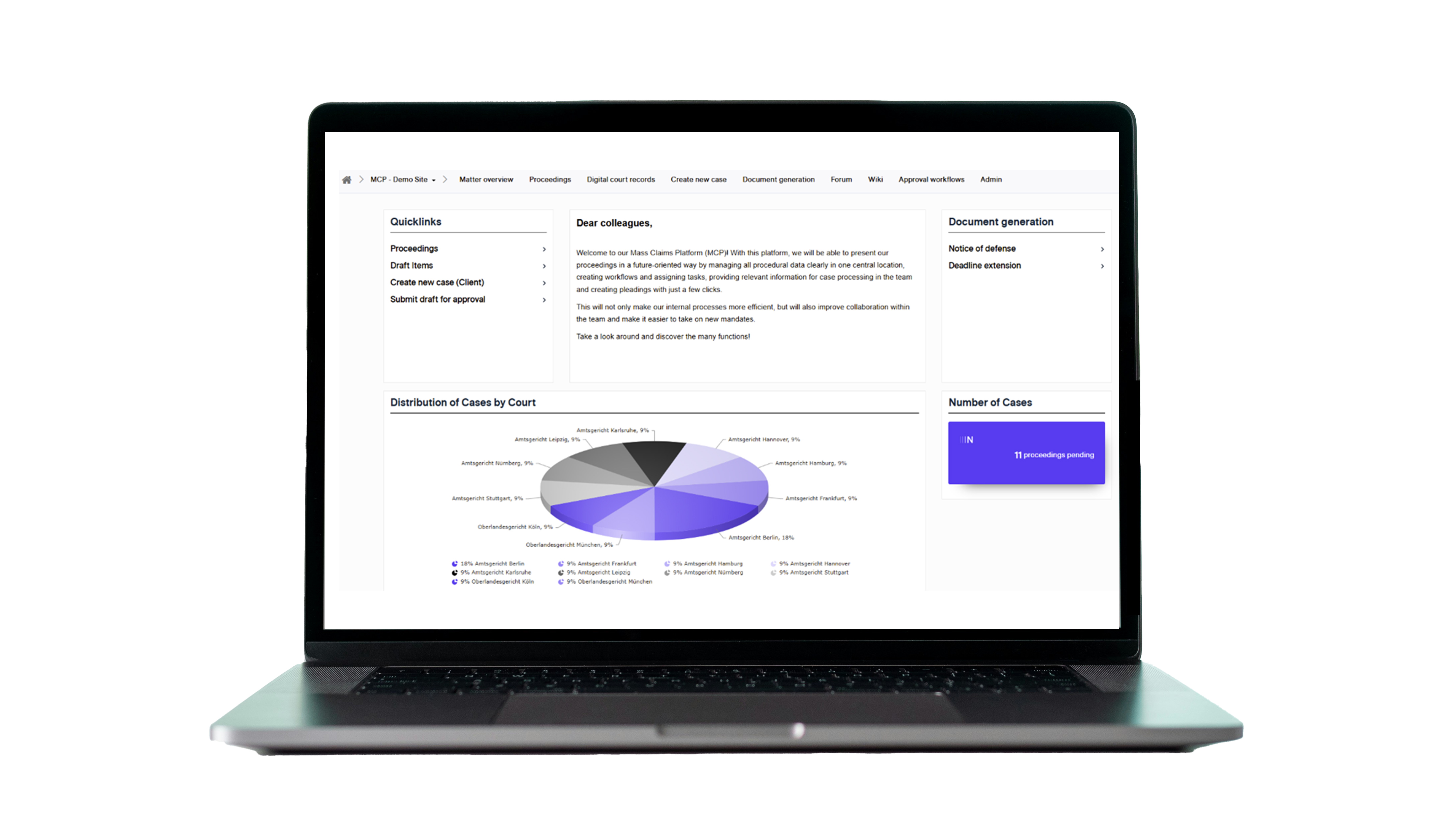 Mass Claims Platform Screenshot Laptop